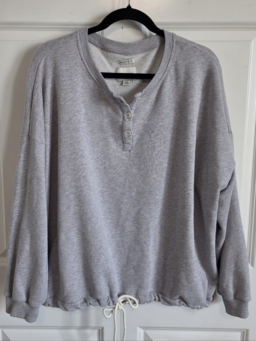 American Eagle Outfitters Heather Gray Henley Drawstring Sweatshirt Amm-mazingly